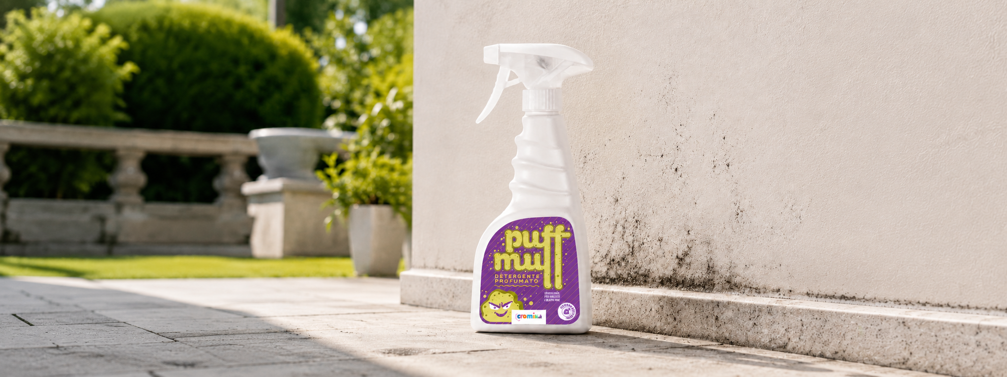 Puff Muff detergente profumato in spray per eliminare annerimenti superficiali da muri esterni e pietra